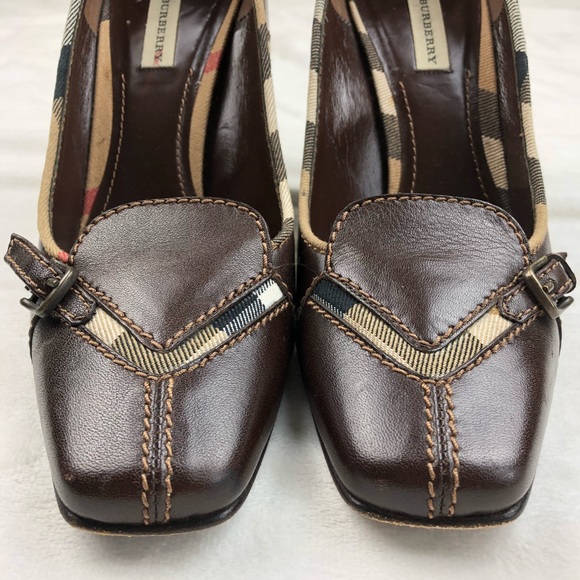 ❤️SOLD❤️ BURBERRY Leather Pumps Brown Nova Check - Picture 4 of 8